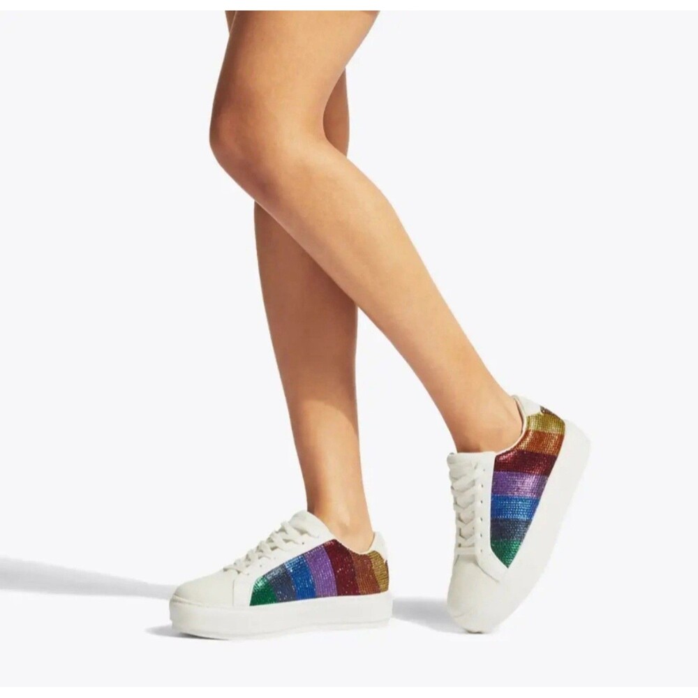 Kurt Geiger London Women's Sneakers White Low-Top Lace-Up Rainbow Studded 38.5